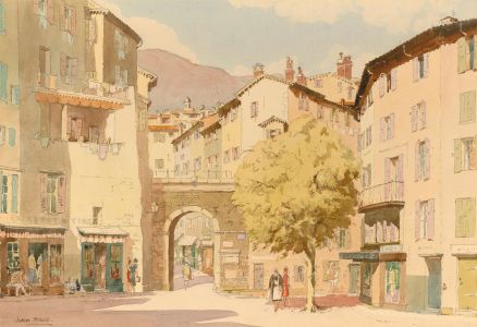 John Edmund Mace RBA (1889-1952) - Watercolour, Town Scene with Figures