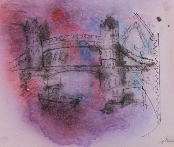 Brian Midlane - 20th Century Pastel, Tower Bridge Under The Red Sun