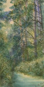 E.M Moore - Signed and dated 1923 Watercolour, The Forest Path