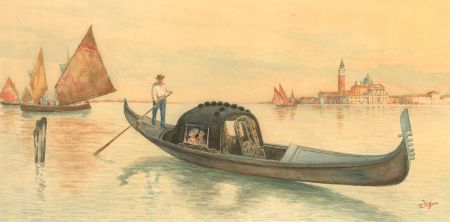 E. U. G. - Late 19th Century Watercolour, Gondola in Venice