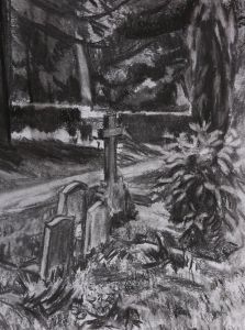 Joyce Moore - 20th Century Charcoal Drawing, Through The Graveyard