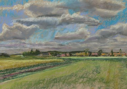 Mid 20th Century Pastel - Clouds Over The Fields