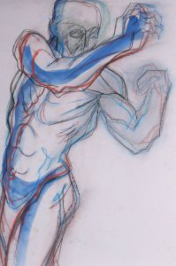 Mircea Marosin (1921-2007) - 20th Century Chalk Drawing, Blue Nude