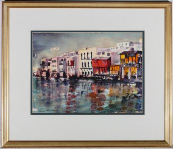 Renee Thornton - Framed 20th Century Watercolour, An Evening in Mykonos