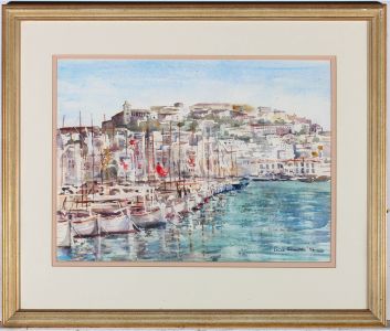 Renee Thornton - Framed 1997 Watercolour, Ibiza Marina