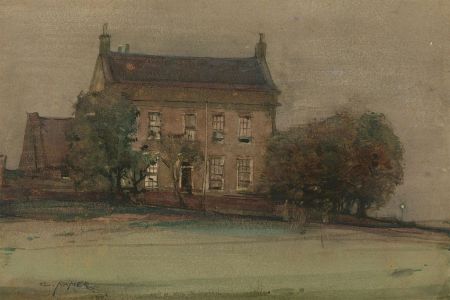 C. Haner - 1913 Watercolour, Country House & Grounds