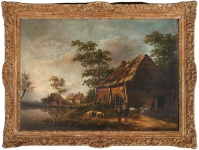 Dutch School Mid 19th Century Oil - Morning at the Farm