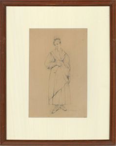 French School 19th Century Graphite Drawing - Ballet Dancer in Costume