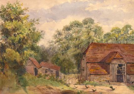 Early 20th Century Watercolour - Chickens in the Yard