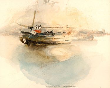 Charles Sutton - 1976 Watercolour, Fishing Boats at Low Tide