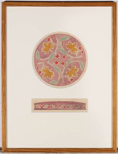 Framed 20th Century Watercolour - Pink Floral Motif