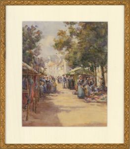 E. Hall - Framed Early 20th Century Watercolour, Traders Market