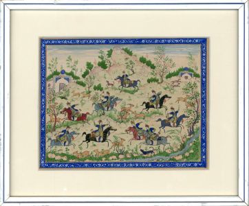 Framed Early 20th Century Gouache - Persian Hunting Scene
