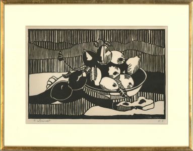 Framed Mid 20th Century Woodblock - Corbeille de Fruits