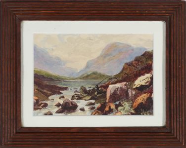 Framed Mid 19th Century Watercolour - Fisherman on the Rock