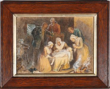 Mid 19th Century Watercolour - The Concerned Family