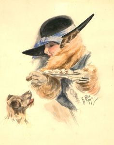 E. Pettit - Signed and Dated 1918 Watercolour, A Woman's Best Friend