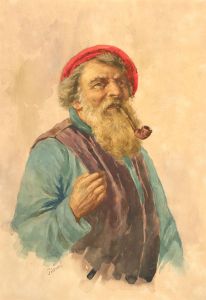 Gianni - Early 20th Century Watercolour, Man with Pipe