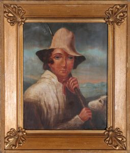 Folk Art Late 19th Century Oil - Shepherd & His Dog