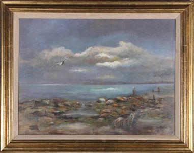 J. Baker - Framed 20th Century Oil, Storm Over Harbour