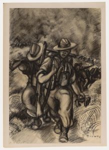 Manner of Edward Ardizzone -  Charcoal Drawing, On the Front Line