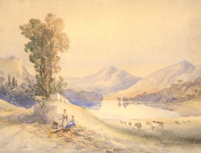 English School Early 19th Century Watercolour - Classical Lake Scene