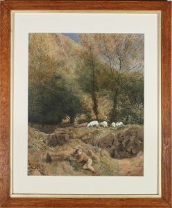 Richard Norbury (1815-1886) - Watercolour, Dreaming Shepherd Boy