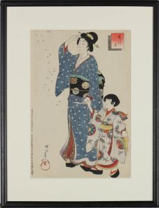 Toyohara Chikanobu (1838-1912) - 1877 Japanese Woodblock, Falling Sakura