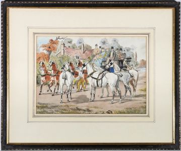 Framed Early 20th Century Watercolour - Coach and Four
