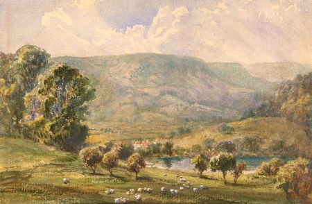 Early 20th Century Watercolour - Grazing the Valley