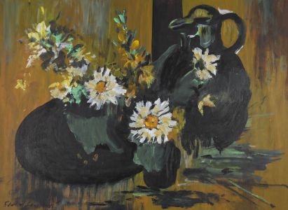 Follower of Edward Seago (1910-1974) - Oil, Flower Study in Green and Yellow