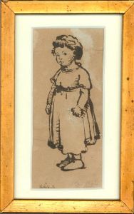 Attrib. Carl Bloch (1834-1890) - Framed 1862 Pen and Ink Drawing, Italian Child