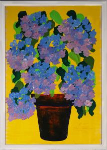 Royston Du Maurier-Lebek - 1991 Acrylic, Blue Hydrangeas