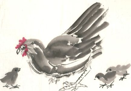 Hu Dongfang - Contemporary Watercolour, Mother Hen