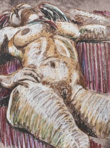 Carl Johnson (b.146) - 1990 Pastel, Prone Nude I