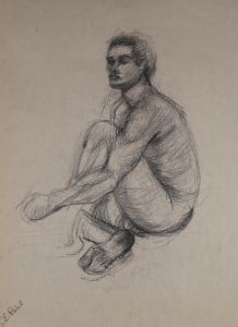 Susan Paine - 20th Century Charcoal Drawing, Seated Male Nude