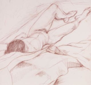 Susan Paine - 20th Century Conté Drawing, Nude In Brown