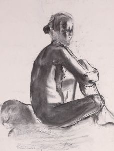 Susan Paine - 20th Century Charcoal Drawing, Nude In Shadow