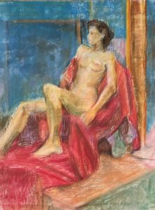 Susan Paine - 20th Century Pastel, Nude On Red Drapery