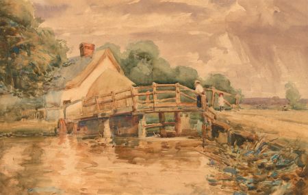R. Alexander - 1911 Watercolour, Over the Bridge We Go