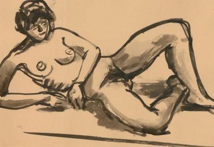 Mid 20th Century India Ink - Reclining Nude