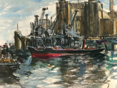 20th Century Watercolour - Battersea Docks