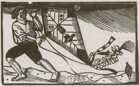 1988 Woodcut - Kite Flying