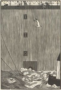 1971 Woodcut - Dockside