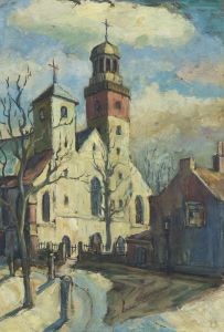 Mid 20th Century Oil - Church in the Winter Sun