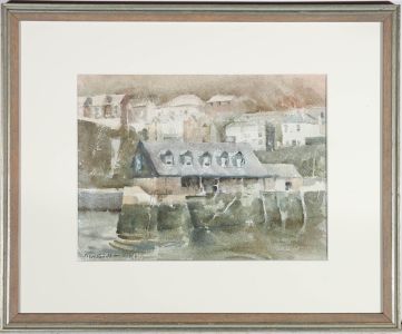 David Weston - Framed 1988 Watercolour, Mevagissey Harbour
