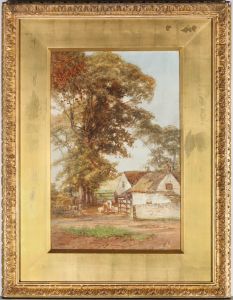 James Whaite  - Early 20th Century Watercolour, Feeding the Pigs
