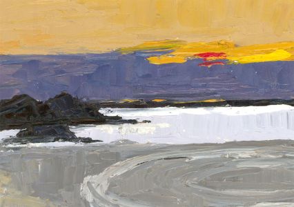 Daniel Nichols - Initialled Contemporary Oil, Sunset on the Coast