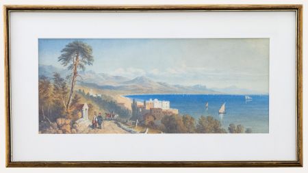 Framed 19th Century Watercolour - The Bay of Naples
