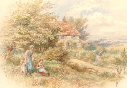 Style of Myles Birket Forster - Early 20th Century Watercolour, Cottage Meadow